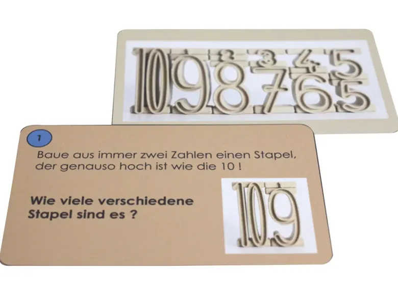 Aufgaben-Karten für Stapel-Zahlen "Zahl-auf-Zahl", 42-tlg.