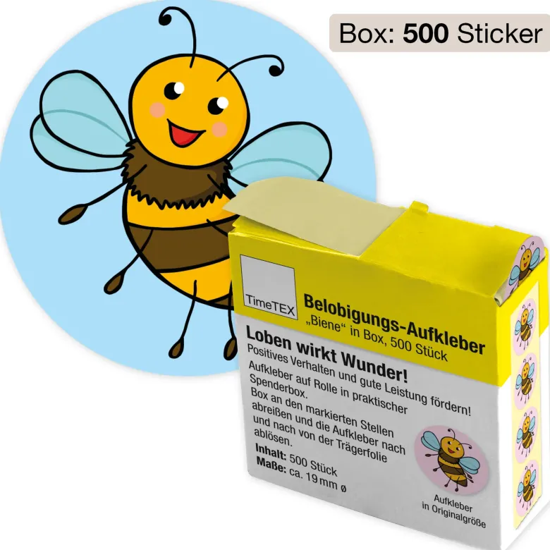 Belobigungs-Aufkleber "Biene" in Spender-Box, 500 Stück