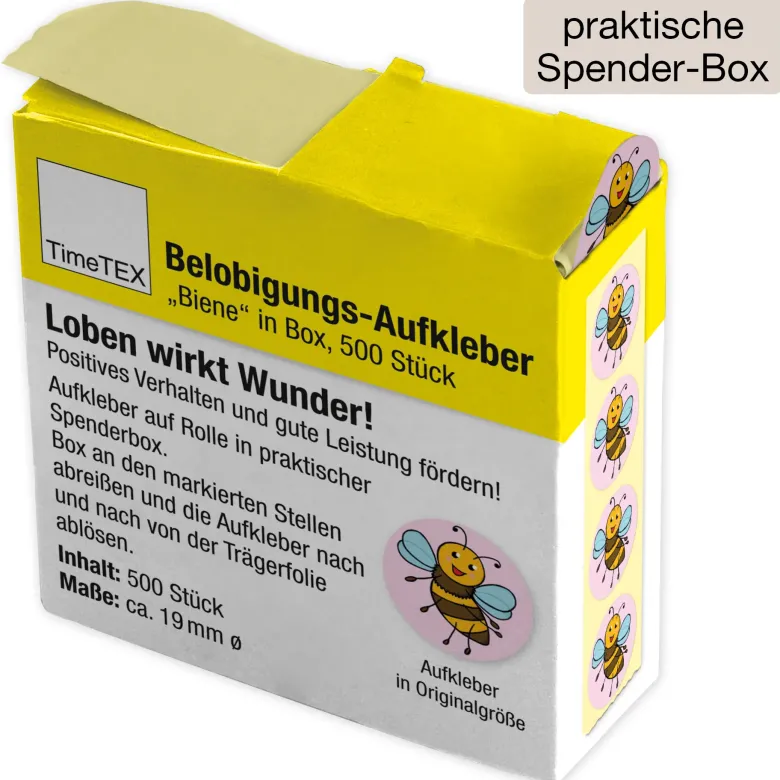 Belobigungs-Aufkleber "Biene" in Spender-Box, 500 Stück