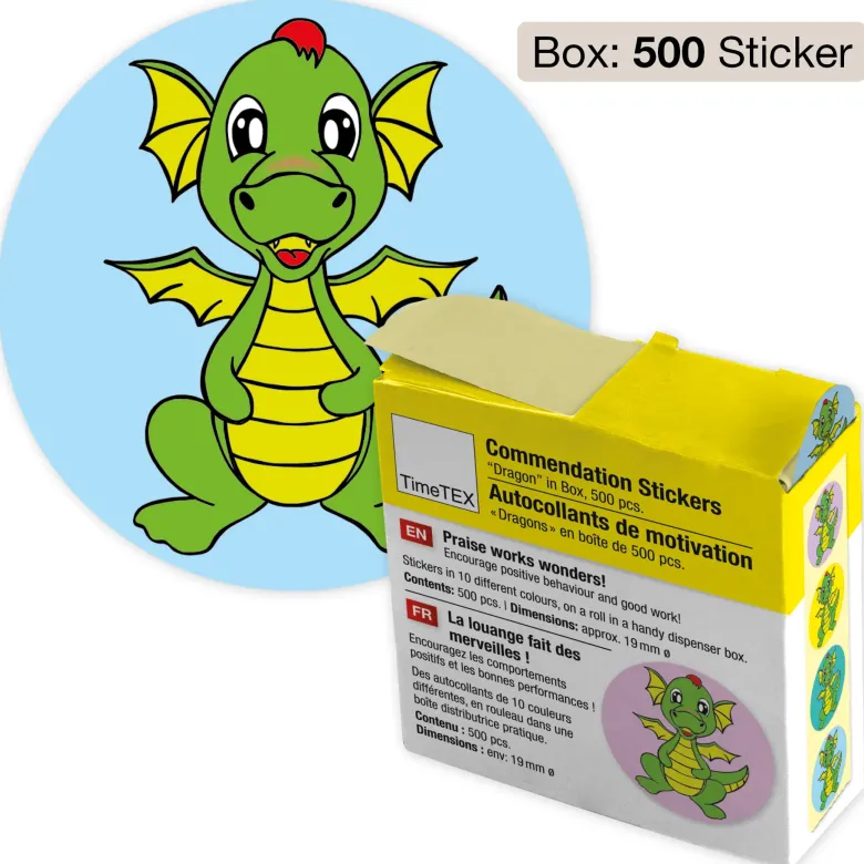 Belobigungs-Aufkleber "Drache" in Spender-Box, 500 Stück