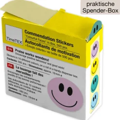 Belobigungs-Aufkleber "Gesichter bunt" in Spender-Box, 500 Stück