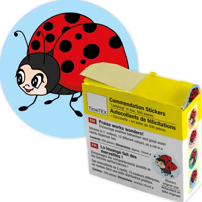 Belobigungs-Aufkleber "Marienkäfer" in Spender-Box, 500 Stück