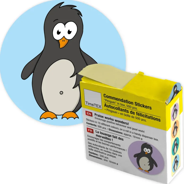 Belobigungs-Aufkleber "Pinguin" in Spender-Box, 500 Stück
