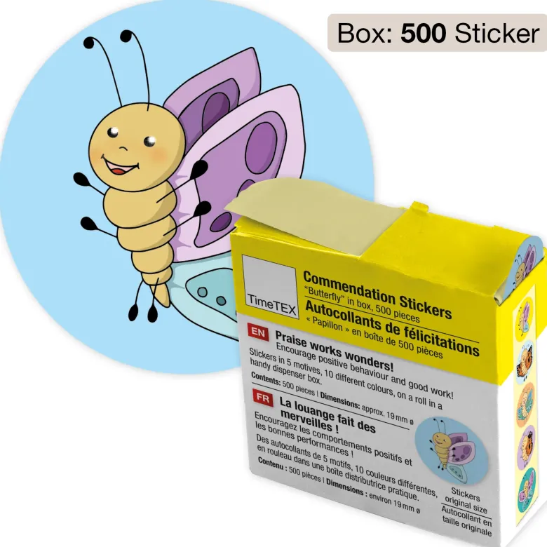 Belobigungs-Aufkleber "Schmetterling" in Spender-Box, 500 Stück