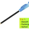 Bleistift "3in1", mit Spitzer und Radierkappe, 175mm