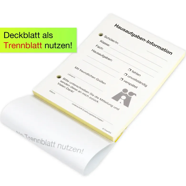 Block Hausaufgaben-Information A6, 50 Blatt mit Durchschlag