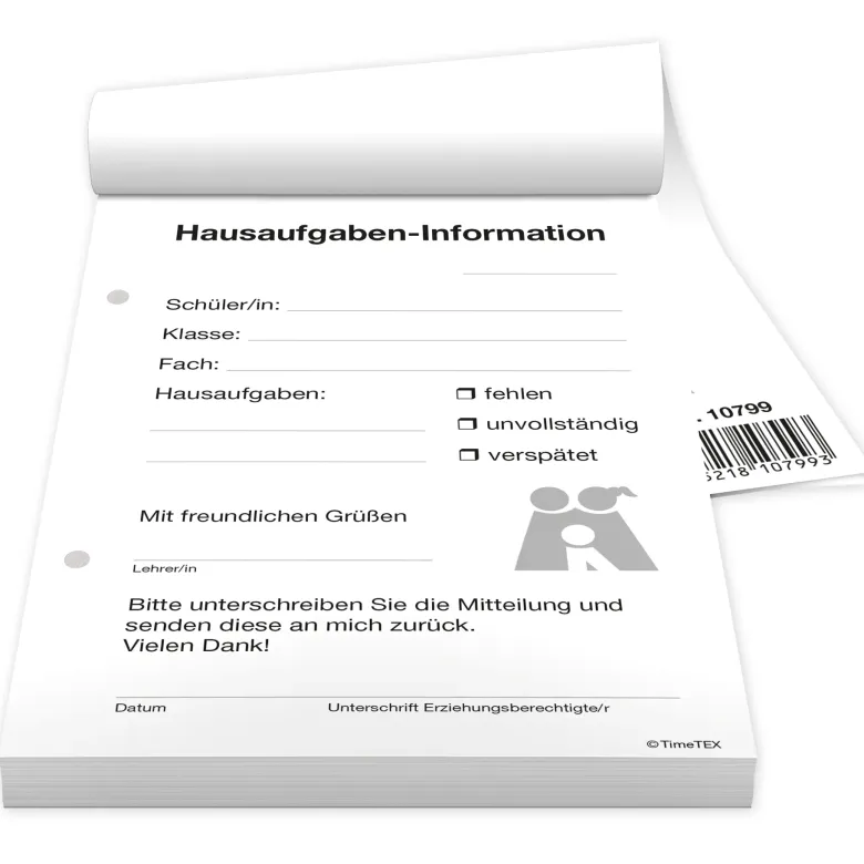 Block Hausaufgaben-Information A6, 50 Blatt mit Durchschlag