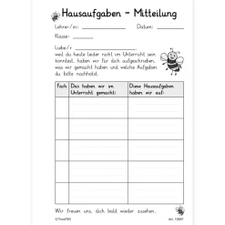 Block Hausaufgaben-Mitteilung A6, 50 Blatt mit Durchschlag