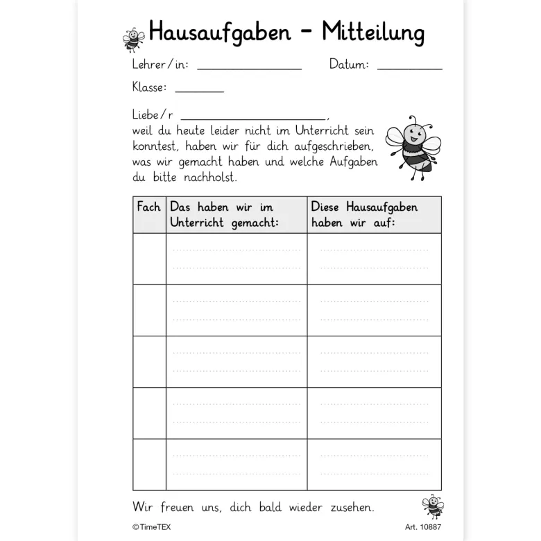 Block Hausaufgaben-Mitteilung A6, 50 Blatt mit Durchschlag