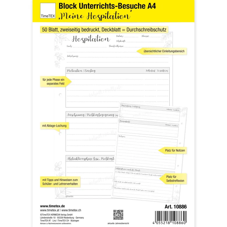 Block Unterrichts-Besuche A4 "Meine Hospitation", 50 Blatt