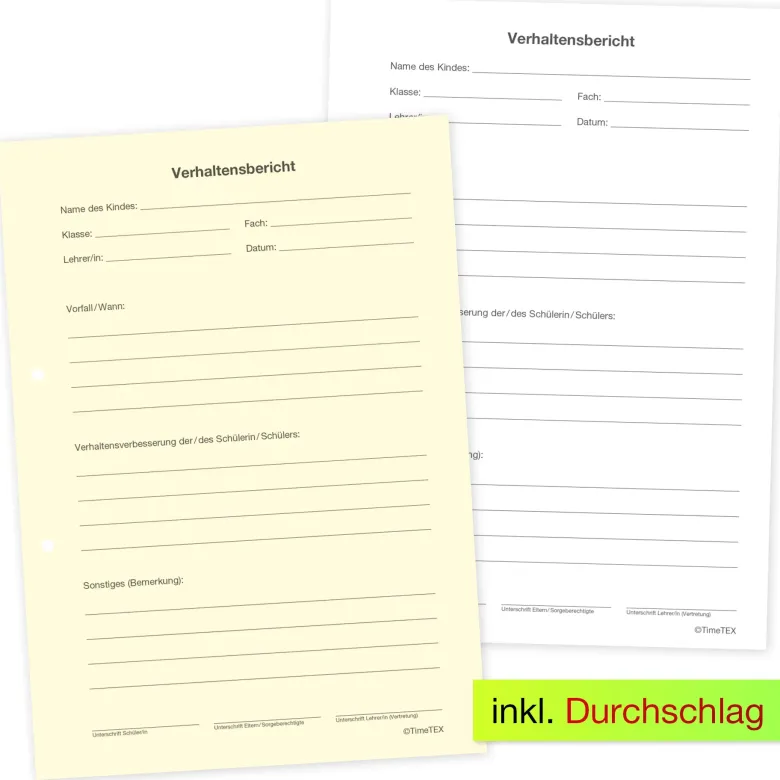 Block Verhaltensberichte A5, 50 Blatt mit Durchschlag