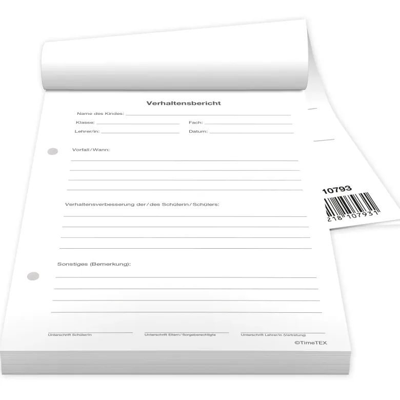 Block Verhaltensberichte A5, 50 Blatt mit Durchschlag