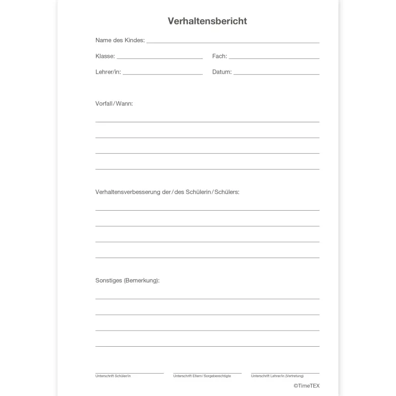 Block Verhaltensberichte A5, 50 Blatt mit Durchschlag