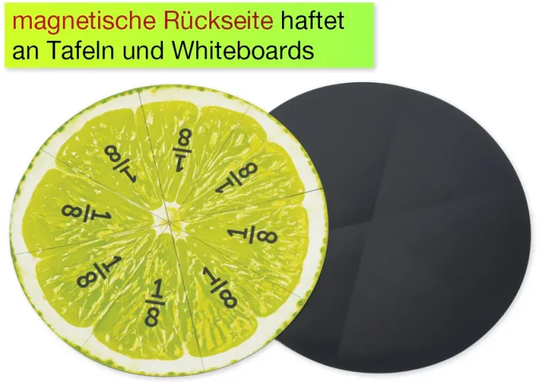 Demo-Bruchrechen-Kreise "Obst", 203 mm ø, magnetisch, 24-tlg.