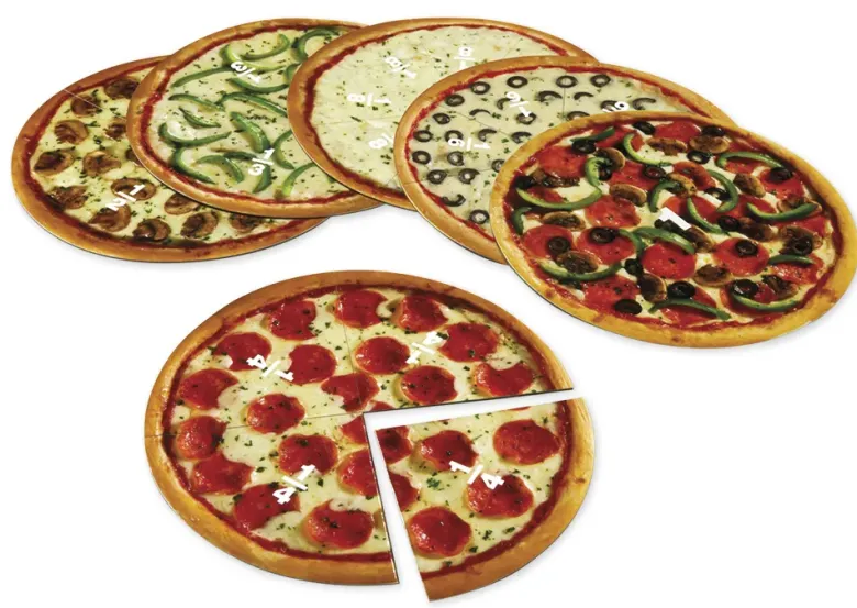 Demo-Bruchrechen-Kreise "Pizza", 200 mm ø, magnetisch, 24-tlg.