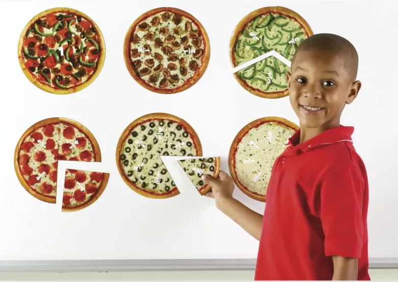 Demo-Bruchrechen-Kreise "Pizza", 200 mm ø, magnetisch, 24-tlg.