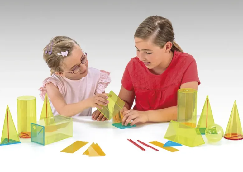 Geometrie-Körpersatz mit Mittelachse und Querschnitt, transparent, 29-tlg.