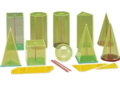 Geometrie-Körpersatz mit Mittelachse und Querschnitt, transparent, 29-tlg.