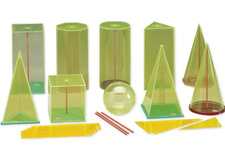 Geometrie-Körpersatz mit Mittelachse und Querschnitt, transparent, 29-tlg.