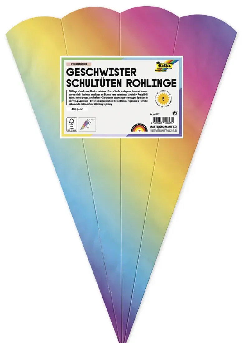Geschwister-Schultüte "Regenbogen", 41 cm hoch, 5 Stück
