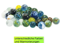 Glas-Murmeln "Faszination" in Box, 144 Stück, ca. 16 mm ø