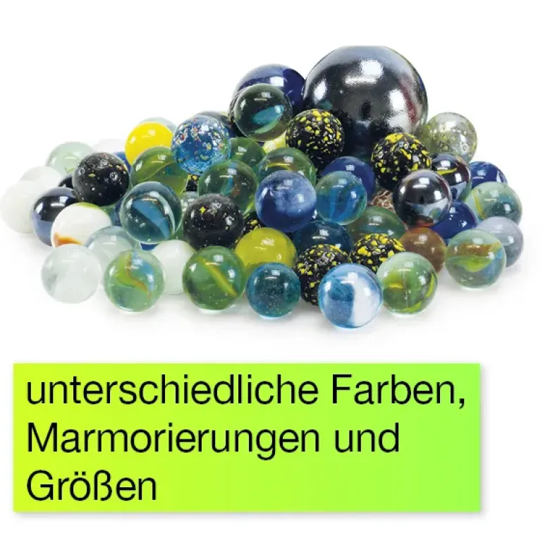 Glas-Murmeln "Faszination" in Dose, ca. 1 kg, ca. 16-35 mm ø