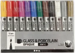 Glas- und Porzellanmaler halbdeckend, Strichstärke 1-2 mm, 12 Stück
