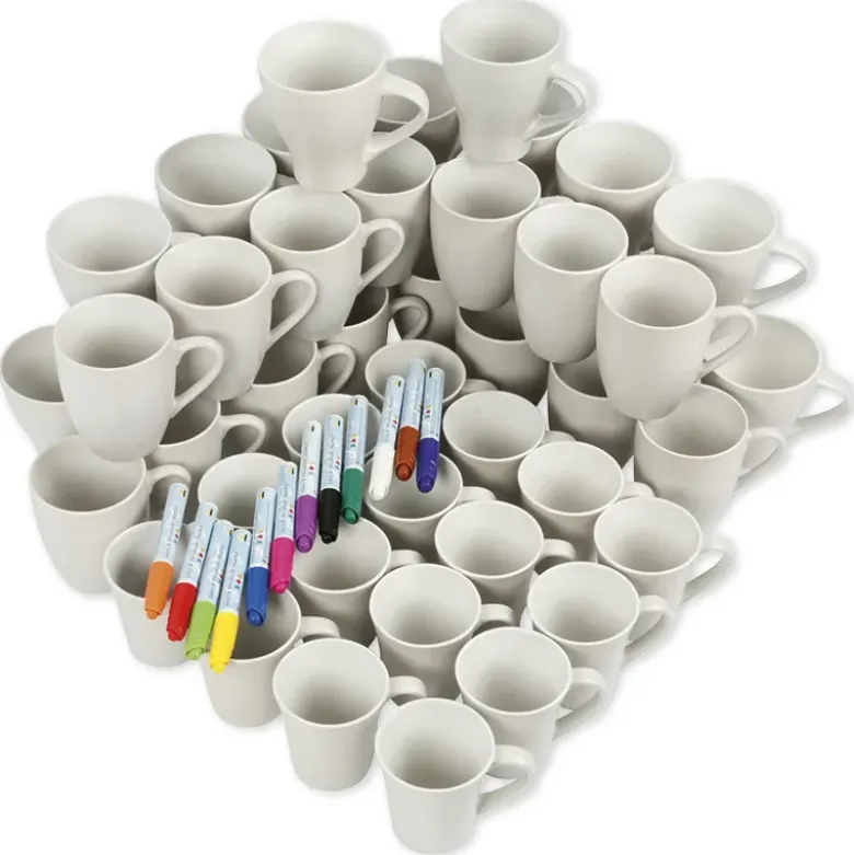 Gruppen-Set Porzellan-Becher mit Stiften, 60-tlg.