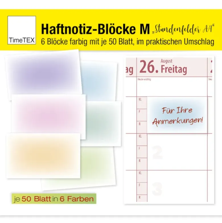 Haftnotiz-Blöcke „Stundenfelder A4“ M, 6 Blöcke