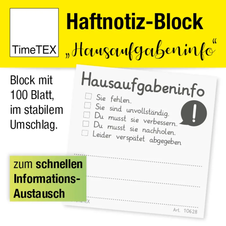 Haftnotiz-Block "Hausaufgabeninfo", 65x65 mm, 100 Blatt