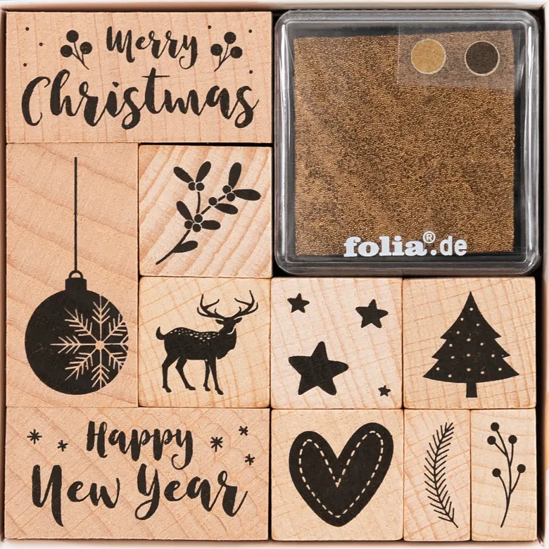 Holzstempel "Christmas", 12-tlg.
