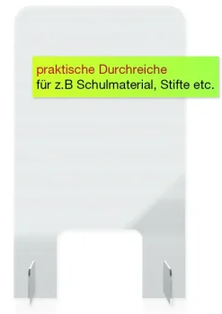 Hygiene-Schutzwand Standard L für Tische, mit Durchreiche