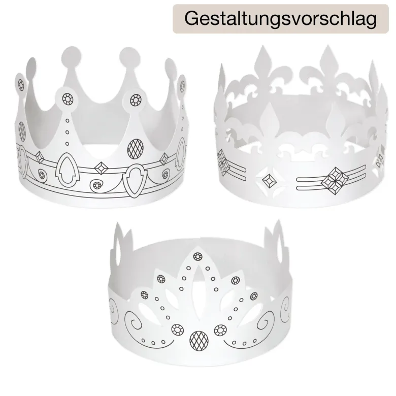Kinderkronen aus Pappe, weiß, 6 Stück