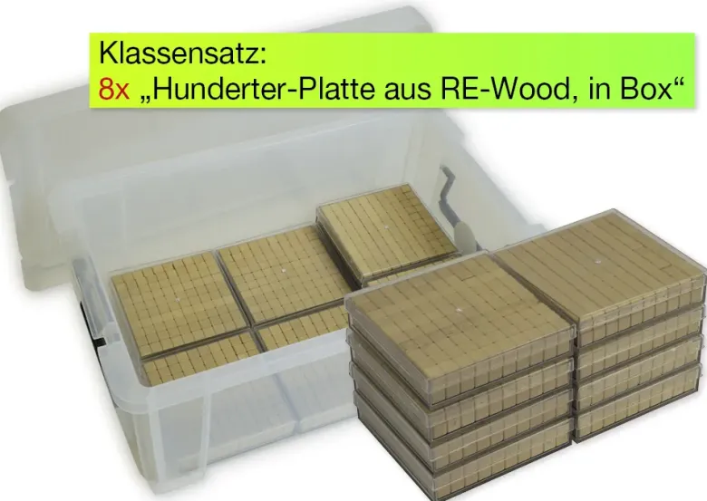 Klassensatz Hunderter-Platte aus RE-Wood, 8-tlg. in Stapel-Box