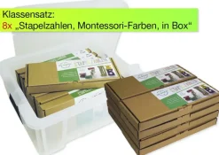 Klassensatz Stapel-Zahlen Montessori-Farben, 8-tlg., in Stapel-Box 