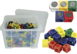 Klassensatz Steckwürfel rot/blau/grün/gelb, 21-tlg., in Stapel-Box