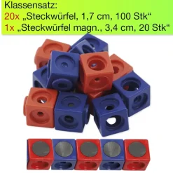 Klassensatz Steckwürfel rot/blau, 21-tlg., in Stapel-Box