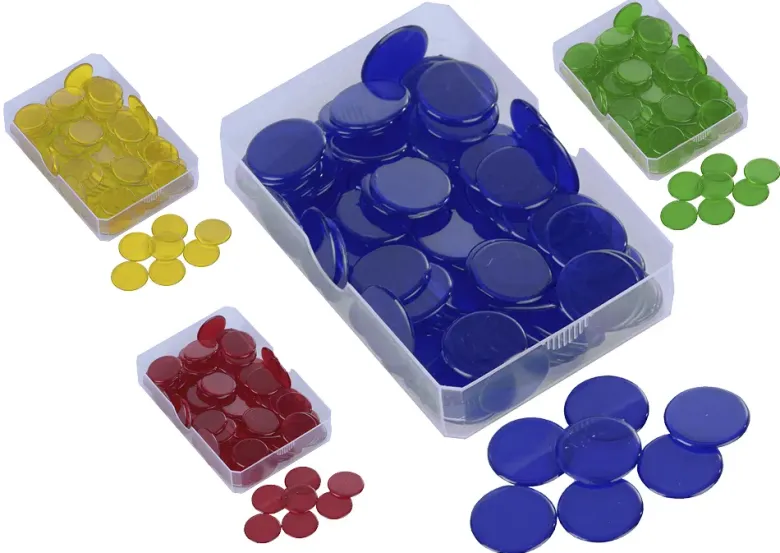 Kunststoff Plättchen transparent, einfarbig, 100 Stück in Box