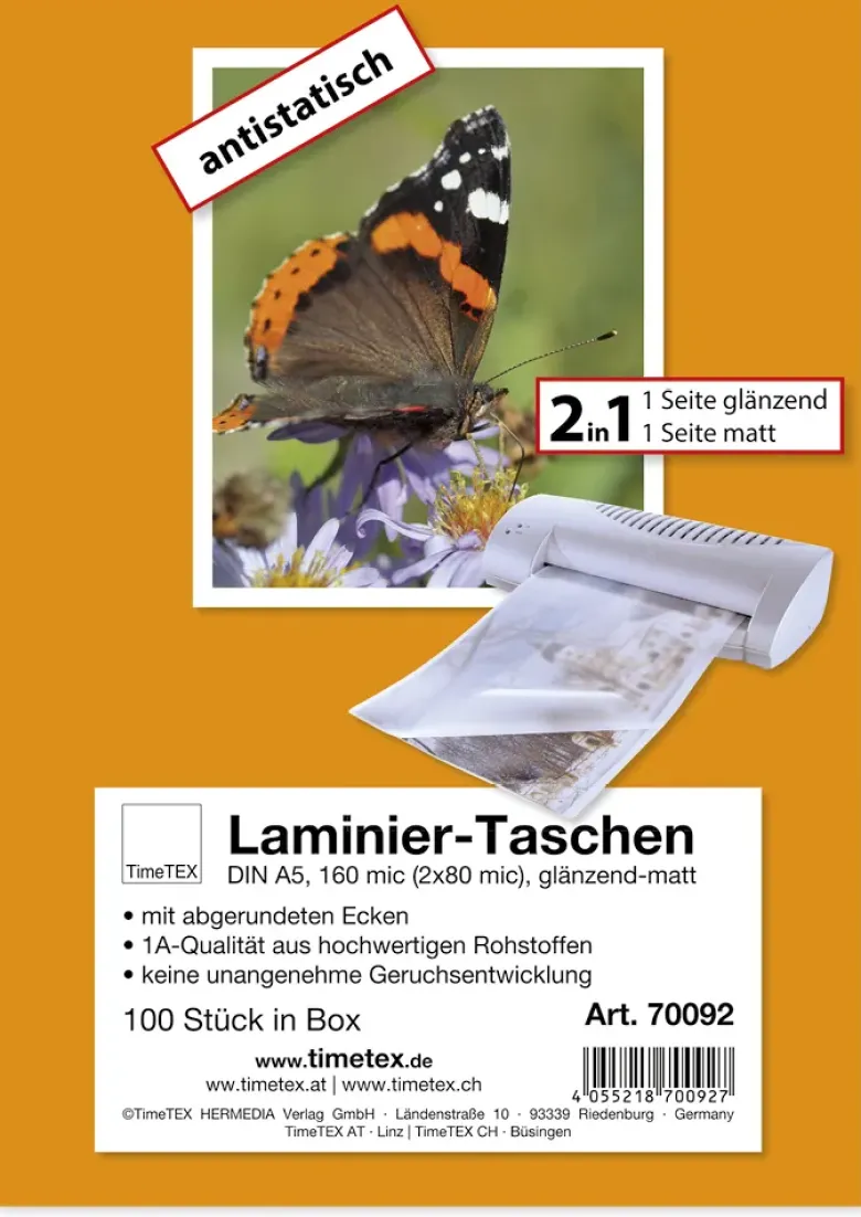 Laminier-Taschen 2in1 A5 2x80 mic glänzend-matt, 100 Stück