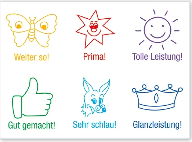Lehrer-Stempel aus Holz "Ansporn", 6-tlg.