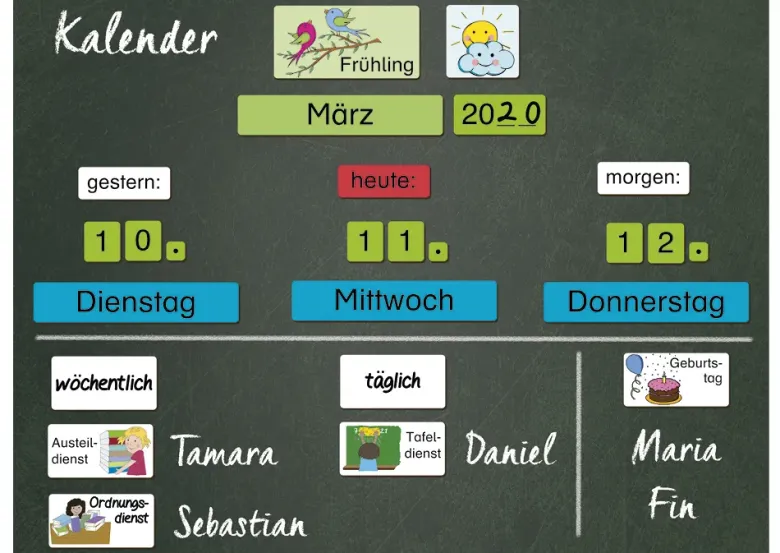 Magnetischer Kalender mit Klassendiensten, 76-tlg.
