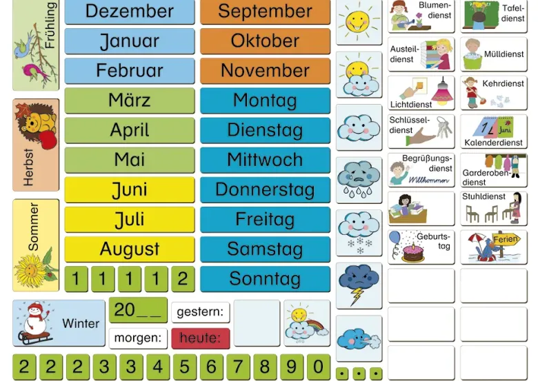 Magnetischer Kalender mit Klassendiensten, 76-tlg.