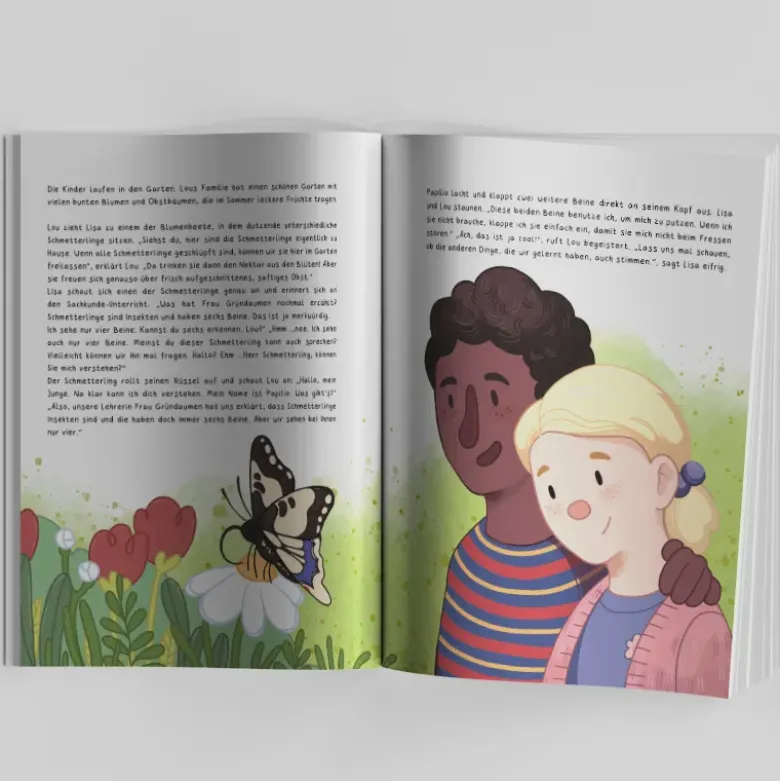 Pädagogisches Kinderbuch "Lou, Lisa und die Schmetterlinge – Eine aufregende Verwandlung", 56 Seiten