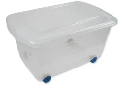 Roll-Box mit Deckel, 45 Liter, blaue Rollen