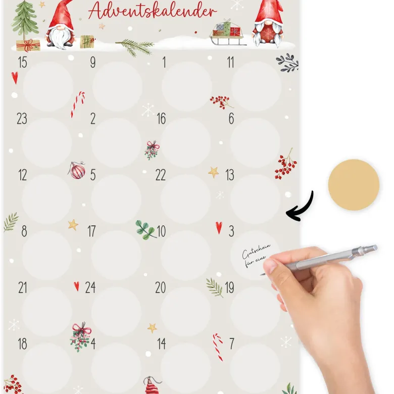 Rubbel-Adventskalender "Weihnachten und Wichtel", 25-tlg.
