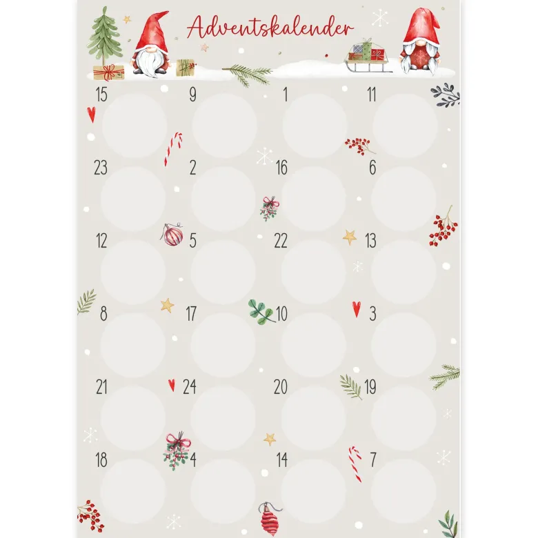 Rubbel-Adventskalender "Weihnachten und Wichtel", 25-tlg.