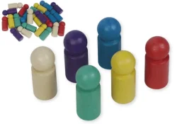 Satz Spielfiguren aus RE-Wood, farbig sortiert, 45 mm, 24 Stück