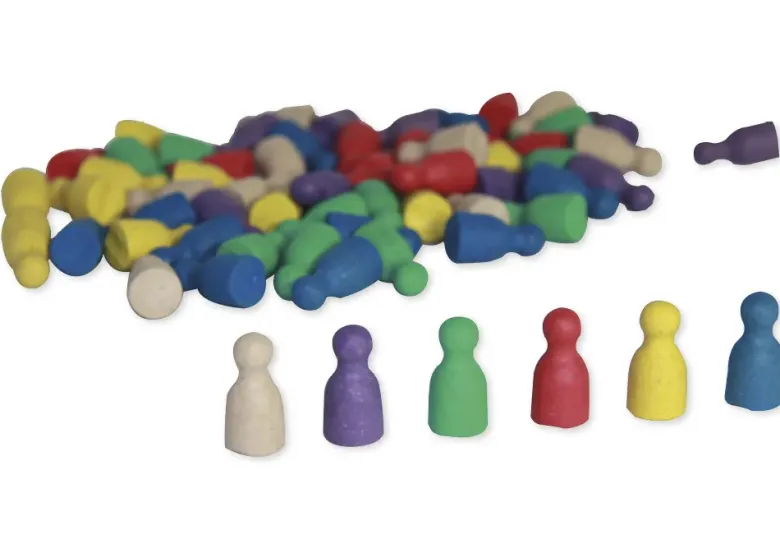 Satz Spielfiguren aus RE-Wood, farbig sortiert, 24 mm, 60 Stück