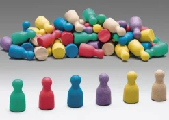 Satz Spielfiguren aus RE-Wood, farbig sortiert, 24 mm, 60 Stück