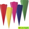 Schultüten zum Stecken, 68 cm hoch, 10 Stück in 5 Farben